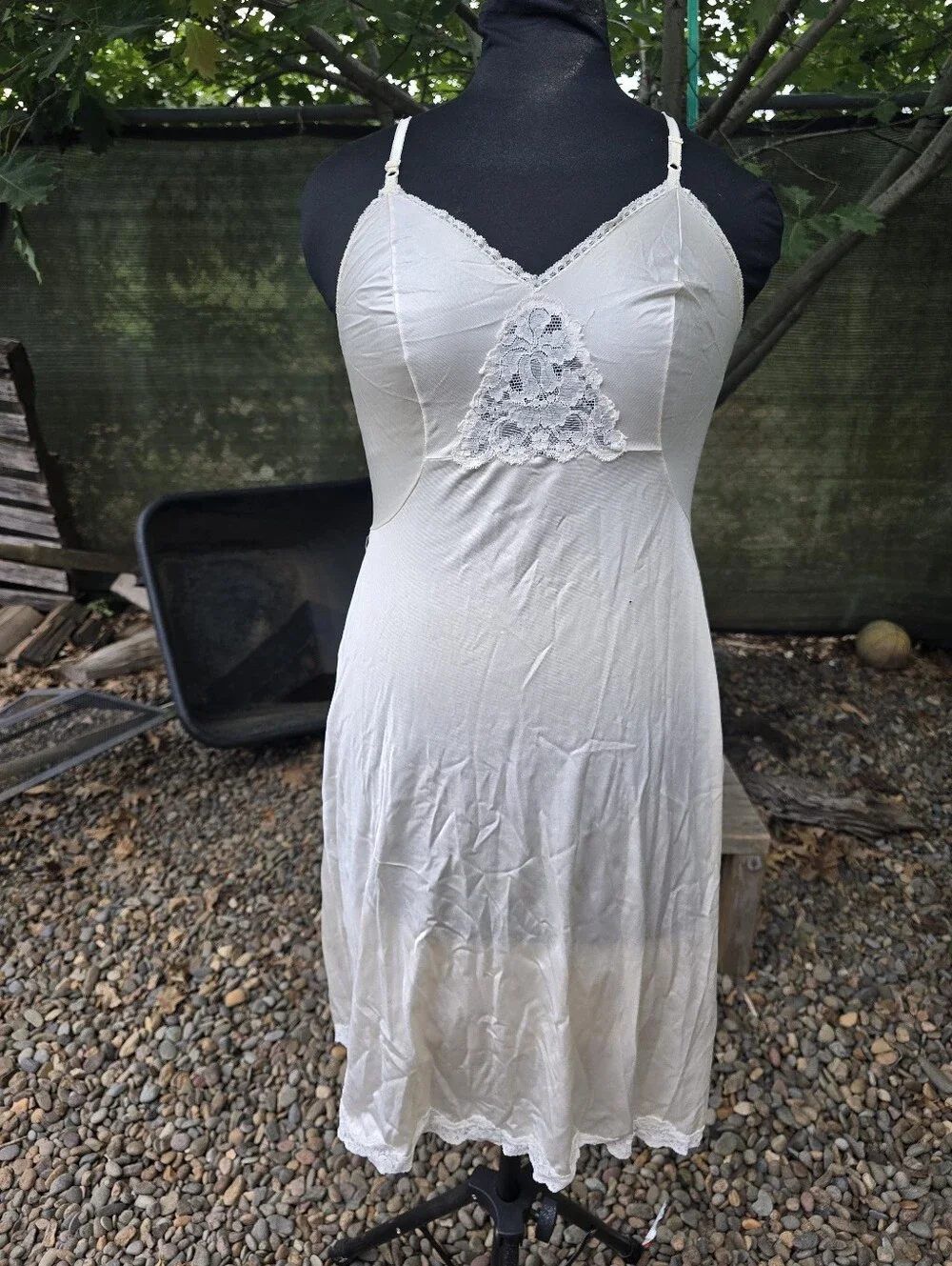 Vtg 70's Sears Cream Lace Nylon Slip Dress Cottagecore Fairycore Ethereal Bridal - Picture 1 of 9